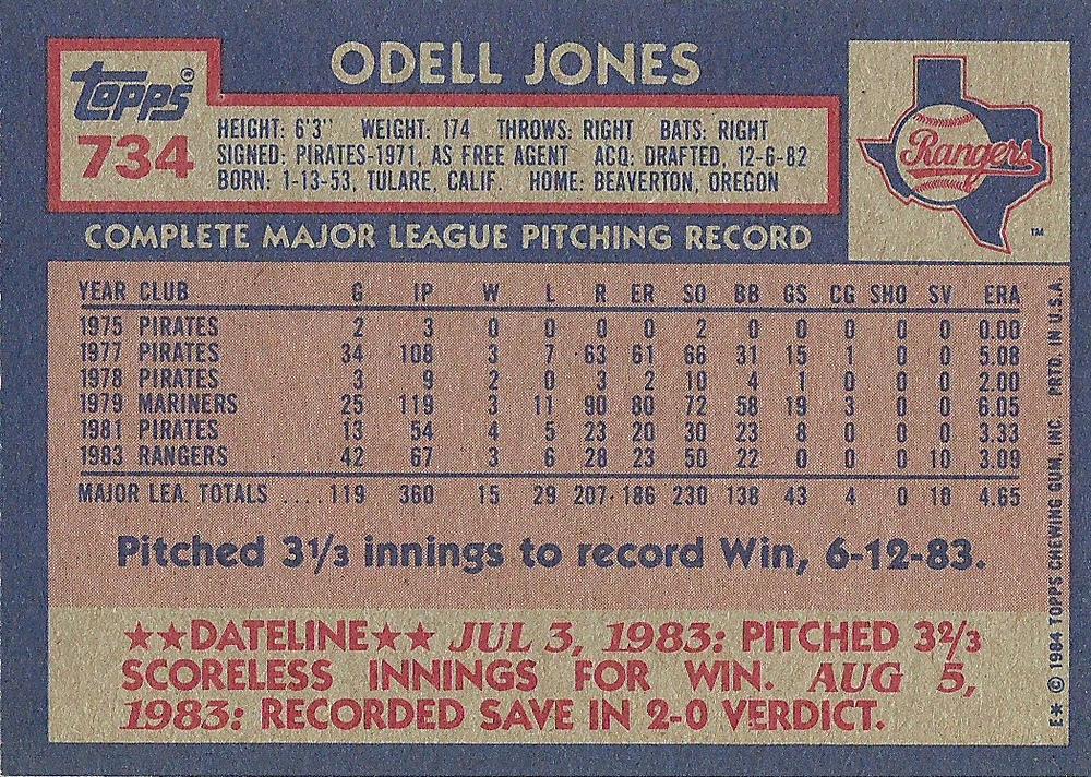 Odell Jones  baseball card collectible - Main Image 2