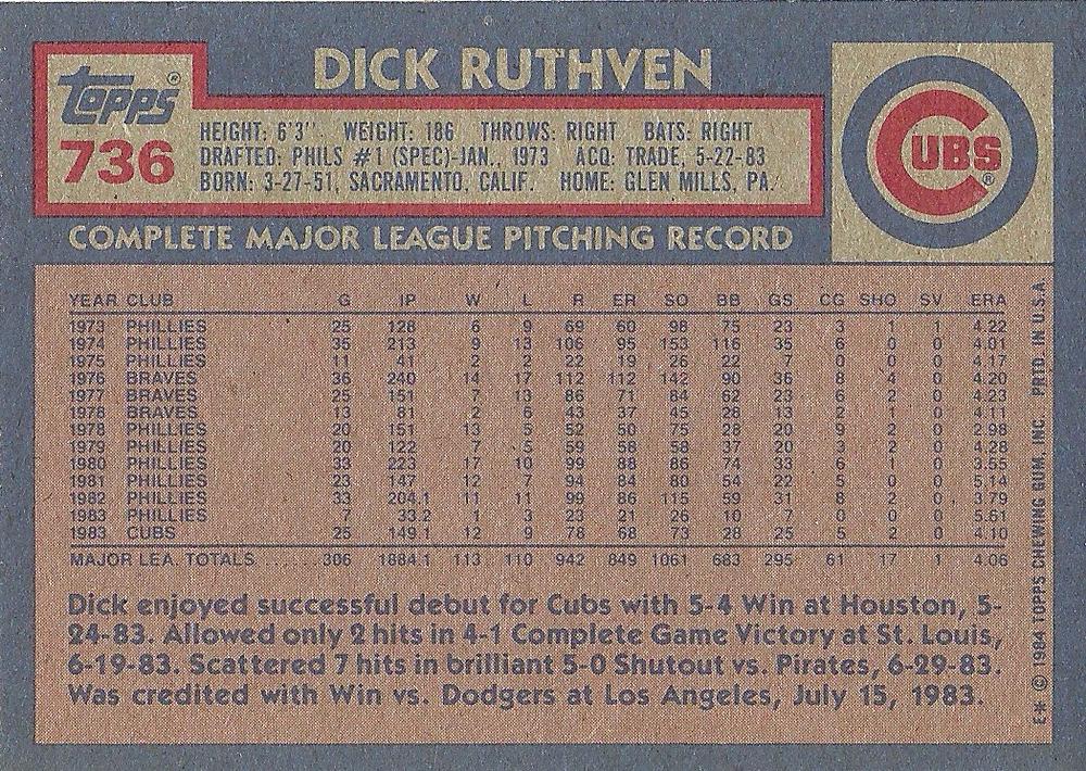 Dick Ruthven  baseball card collectible - Main Image 2