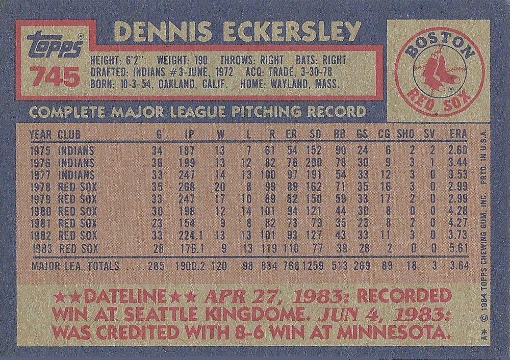 Dennis Eckersley  baseball card collectible - Main Image 2