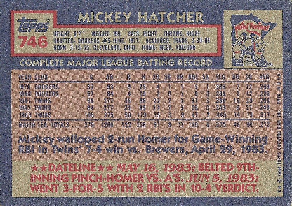 Mickey Hatcher  baseball card collectible - Main Image 2