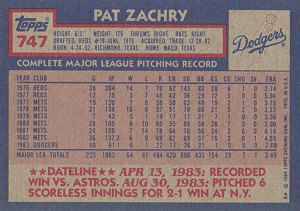 Pat Zachry  baseball card collectible - Main Image 2