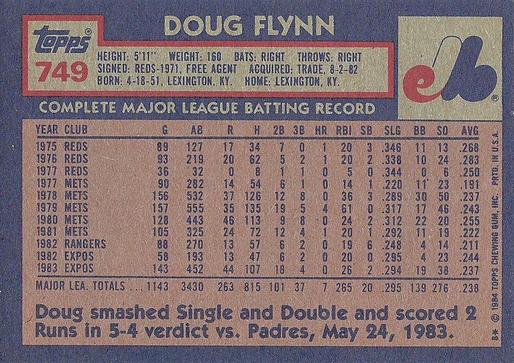 Doug Flynn  baseball card collectible - Main Image 2
