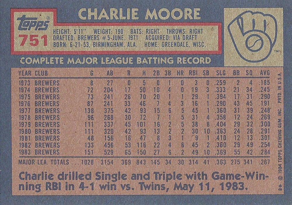 Charlie Moore  baseball card collectible - Main Image 2