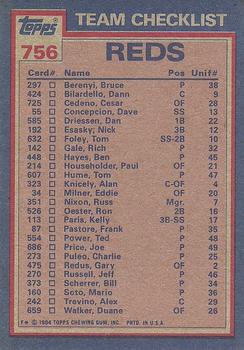Reds Leaders / Checklist (Ron Oester / Mario Soto)  baseball card collectible - Main Image 2