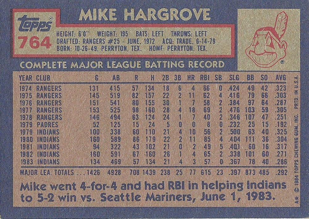 Mike Hargrove  baseball card collectible - Main Image 2