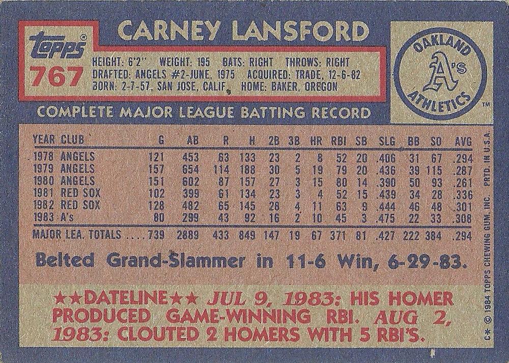 Carney Lansford  baseball card collectible - Main Image 2