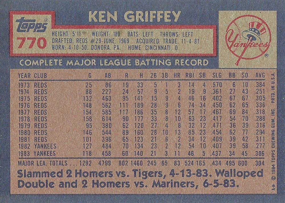 Ken Griffey  baseball card collectible - Main Image 2
