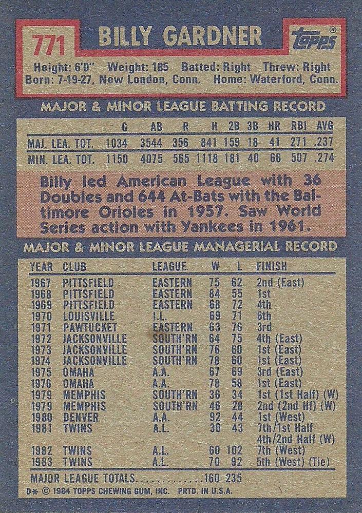 Billy Gardner  baseball card collectible - Main Image 2