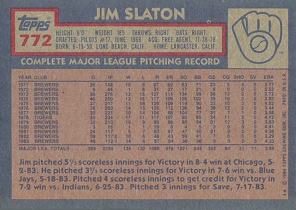 Jim Slaton  baseball card collectible - Main Image 2