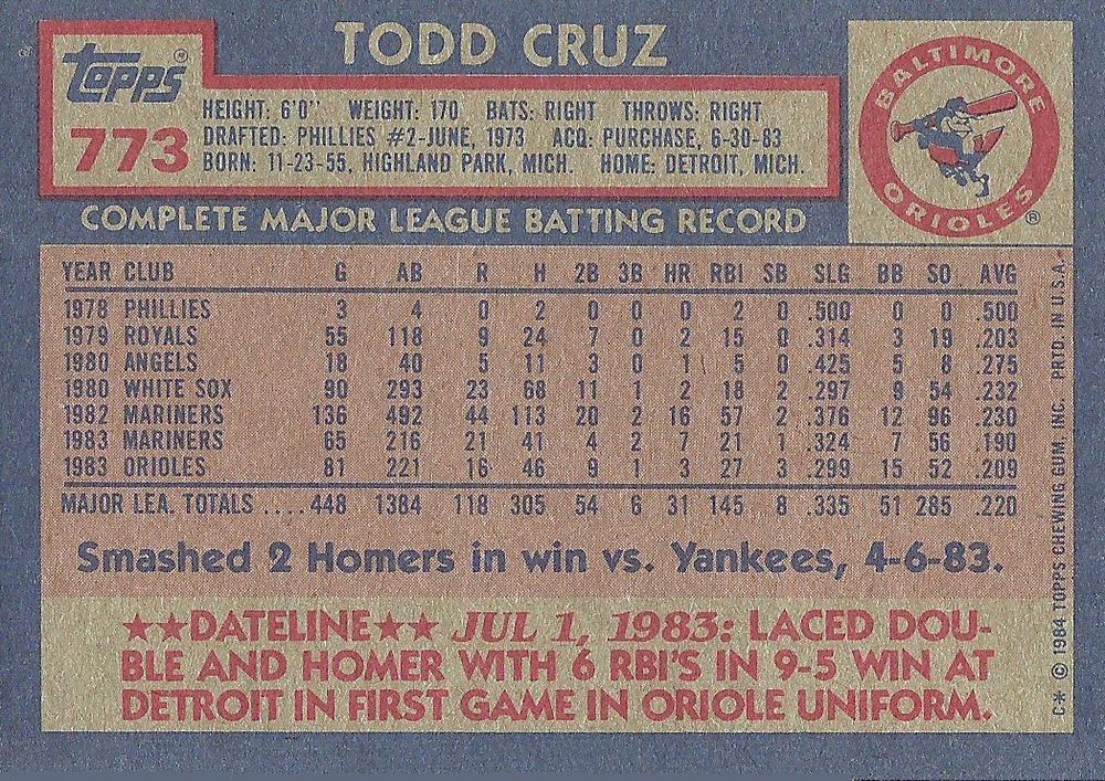 Todd Cruz  baseball card collectible - Main Image 2