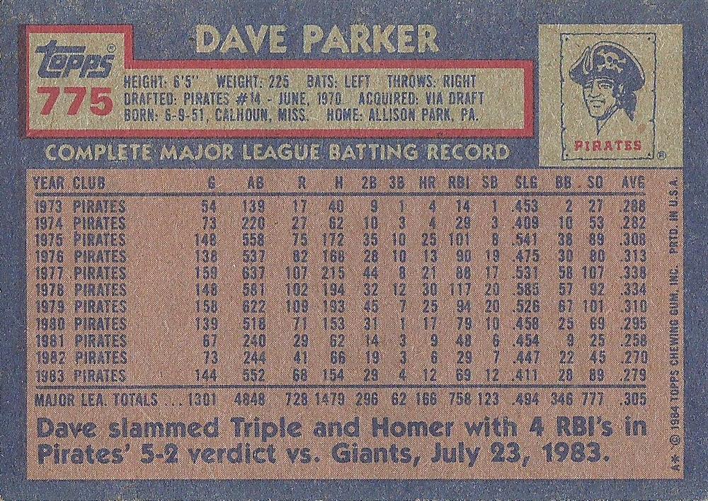 Dave Parker  baseball card collectible - Main Image 2