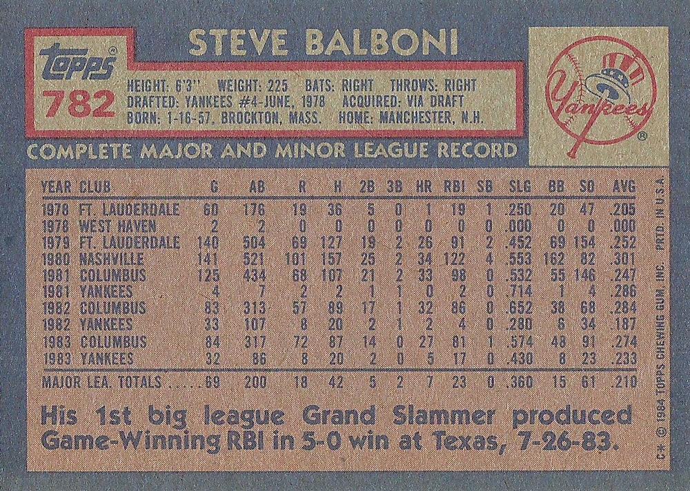Steve Balboni  baseball card collectible - Main Image 2