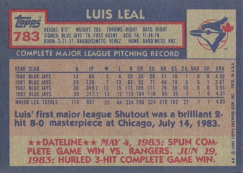Luis Leal  baseball card collectible - Main Image 2