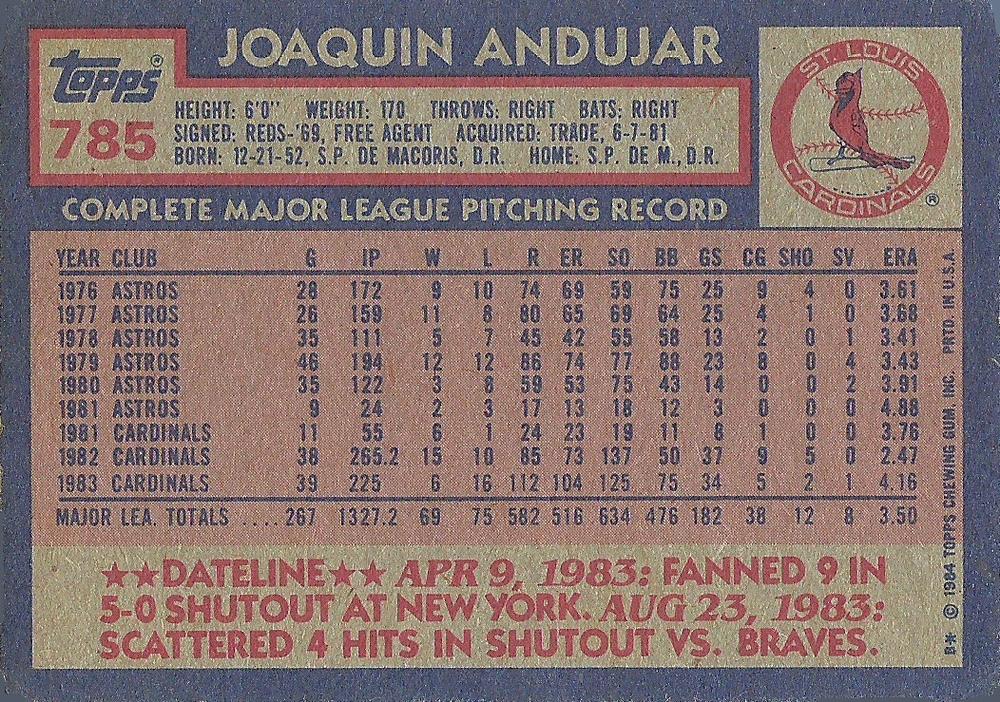 Joaquin Andujar  baseball card collectible - Main Image 2