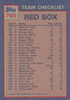 Red Sox Leaders / Checklist (Wade Boggs / Bob Ojeda)  baseball card collectible - Main Image 2