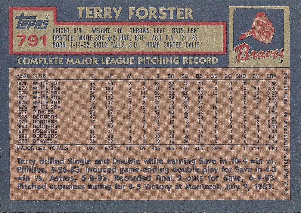 Terry Forster  baseball card collectible - Main Image 2