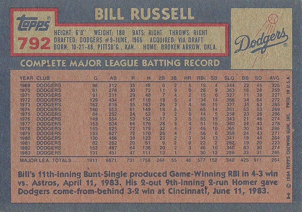 Bill Russell  baseball card collectible - Main Image 2