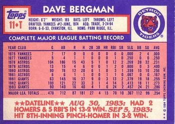 Dave Bergman  baseball card collectible - Main Image 2