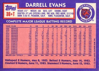 Darrell Evans  baseball card collectible - Main Image 2