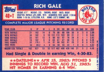 Rich Gale  baseball card collectible - Main Image 2