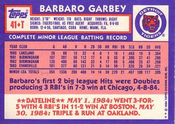 Barbaro Garbey  baseball card collectible - Main Image 2