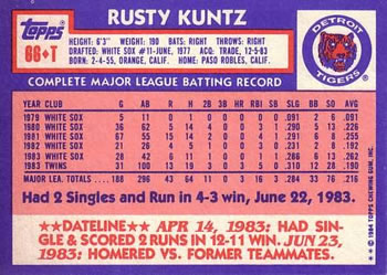 Rusty Kuntz  baseball card collectible - Main Image 2