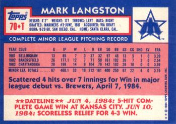 Mark Langston  baseball card collectible - Main Image 2
