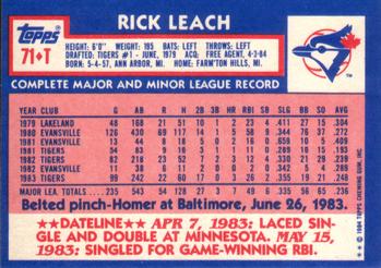 Rick Leach  baseball card collectible - Main Image 2