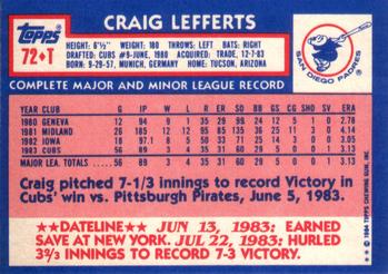 Craig Lefferts  baseball card collectible - Main Image 2