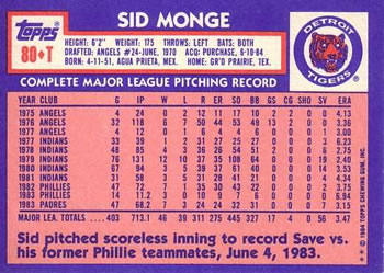 Sid Monge  baseball card collectible - Main Image 2