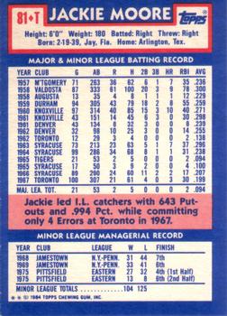 Jackie Moore  baseball card collectible - Main Image 2