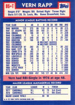 Vern Rapp  baseball card collectible - Main Image 2