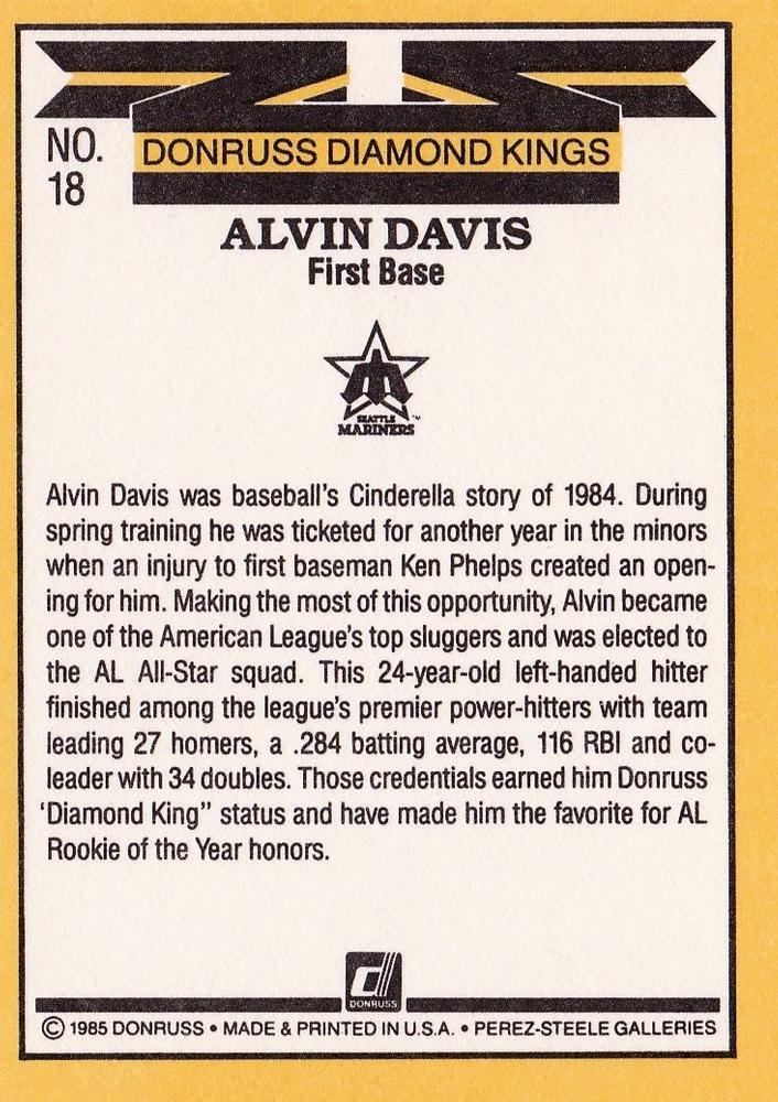 Alvin Davis  baseball card collectible - Main Image 2