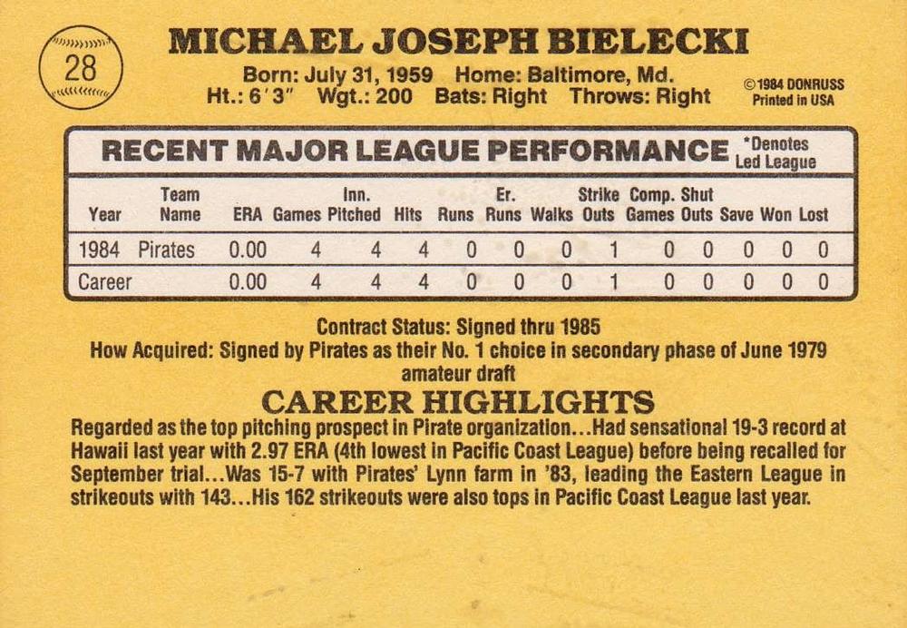 Mike Bielecki  baseball card collectible - Main Image 2