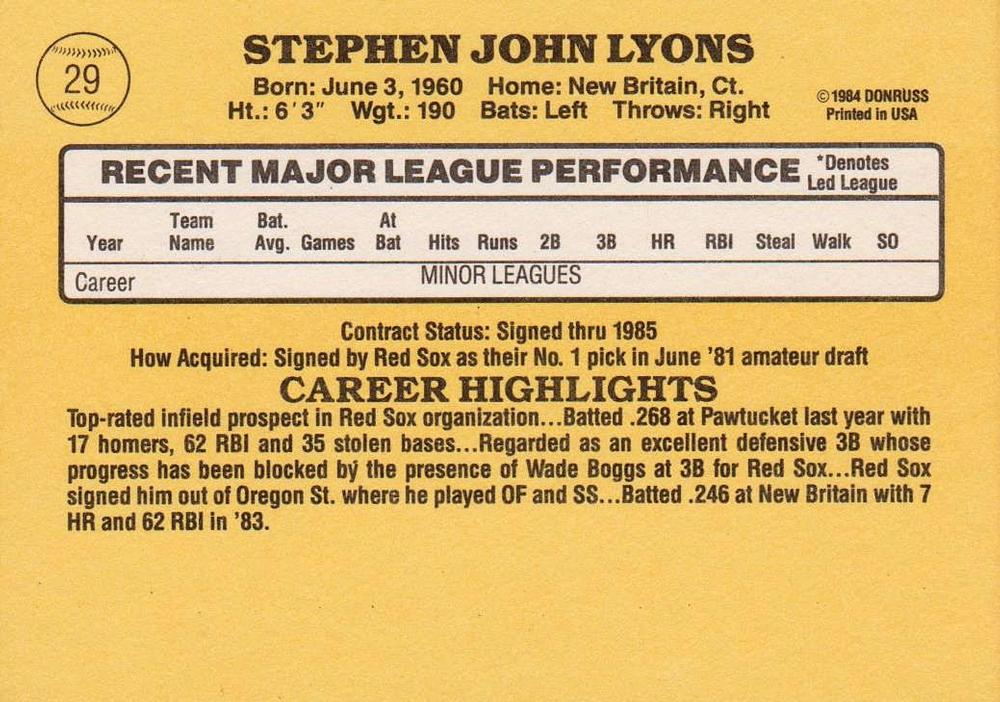 Steve Lyons  baseball card collectible - Main Image 2