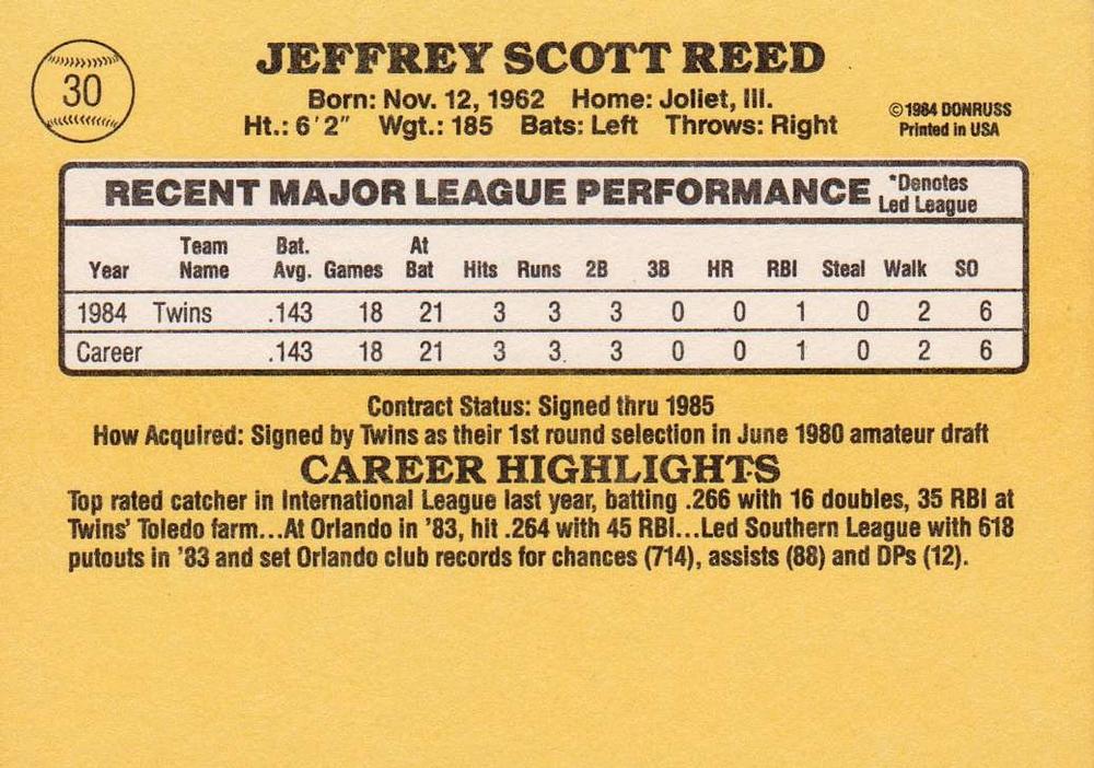 Jeff Reed  baseball card collectible - Main Image 2