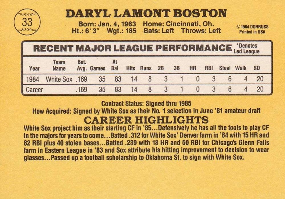 Daryl Boston  baseball card collectible - Main Image 2