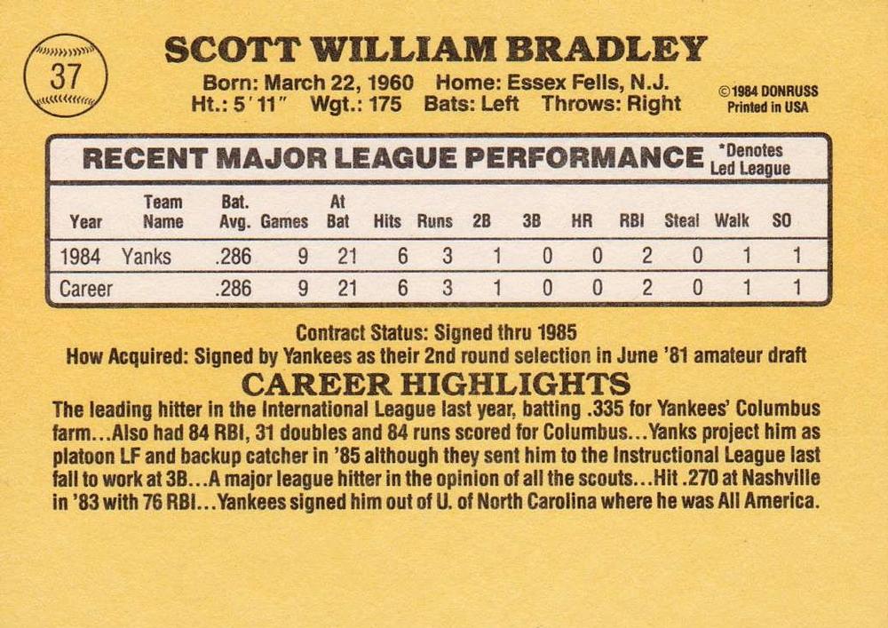 Scott Bradley  baseball card collectible - Main Image 2