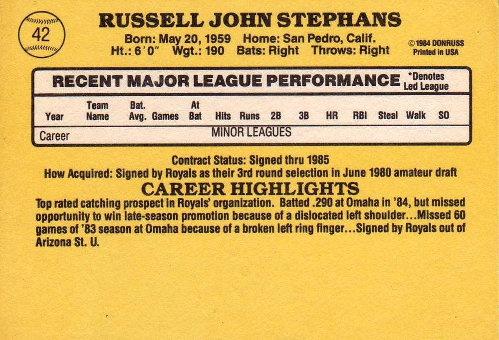 Russ Stephans  baseball card collectible - Main Image 2