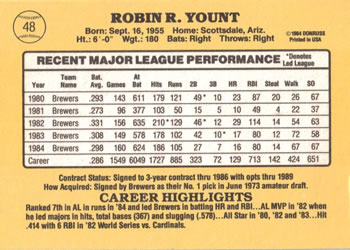Robin Yount  baseball card collectible - Main Image 2