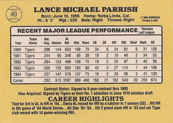 Lance Parrish  baseball card collectible - Main Image 2