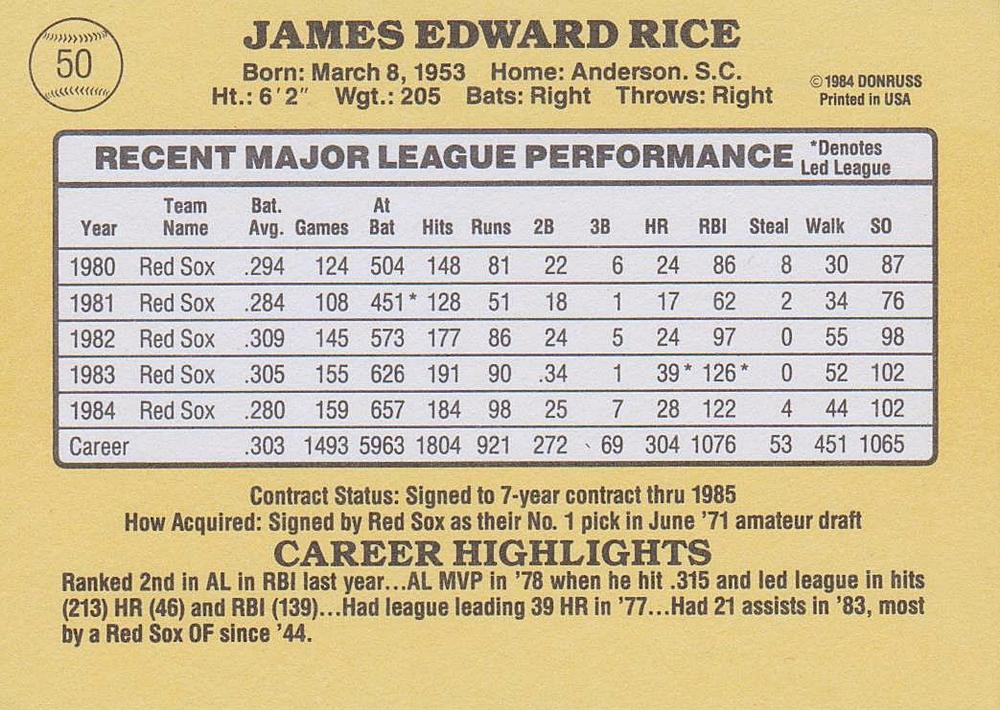 Jim Rice  baseball card collectible - Main Image 2