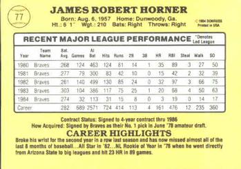 Bob Horner  baseball card collectible - Main Image 2