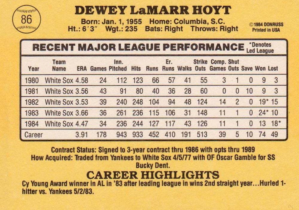 LaMarr Hoyt  baseball card collectible - Main Image 2
