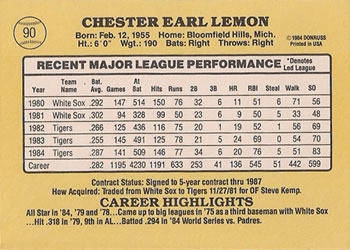 Chet Lemon  baseball card collectible - Main Image 2