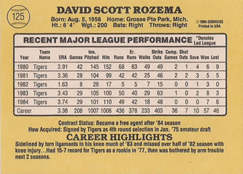 Dave Rozema  baseball card collectible - Main Image 2