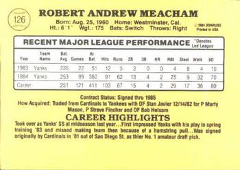 Bobby Meacham  baseball card collectible - Main Image 2