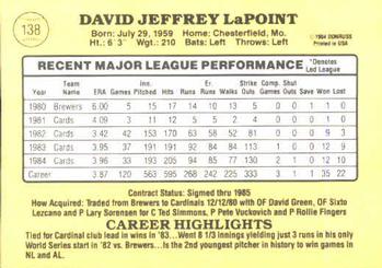 Dave LaPoint  baseball card collectible - Main Image 2