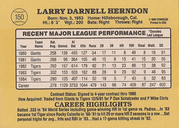 Larry Herndon  baseball card collectible - Main Image 2