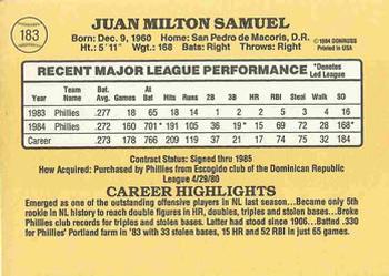 Juan Samuel  baseball card collectible - Main Image 2